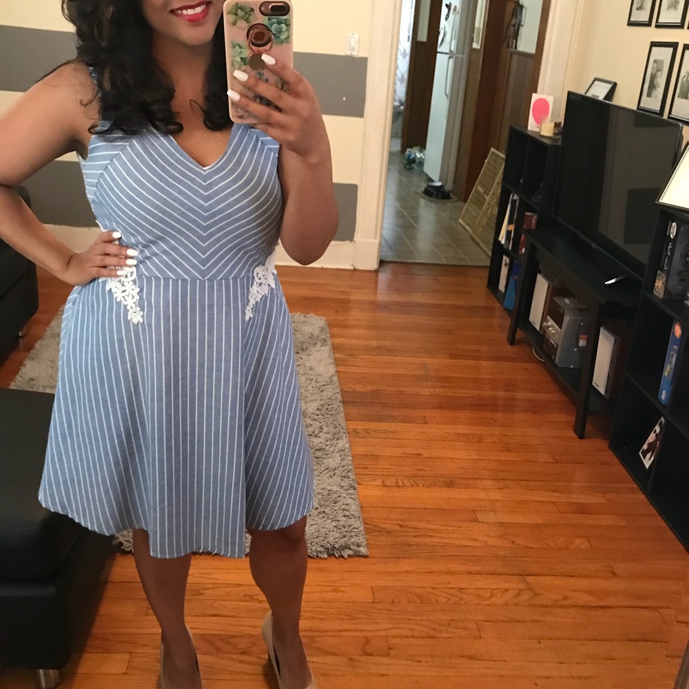 Blue and white babydoll dress